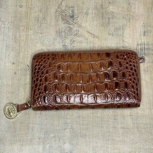 Brahmin Suri Melbourne Croc Embossed Leather Zip Around Clutch Wallet Brown